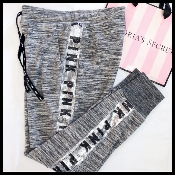 NWT VS PINK Bling Skinny Joggers Sequin Logo Leg - Picture 8 of 8